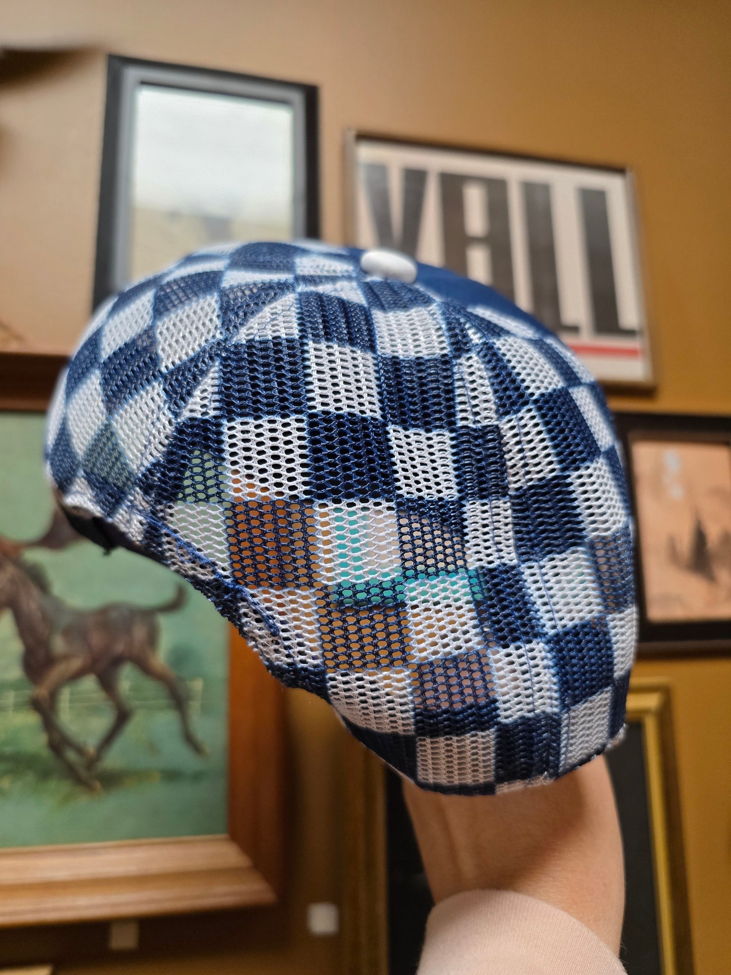 Checkered Trucker Hat [Navy Blue/ White]