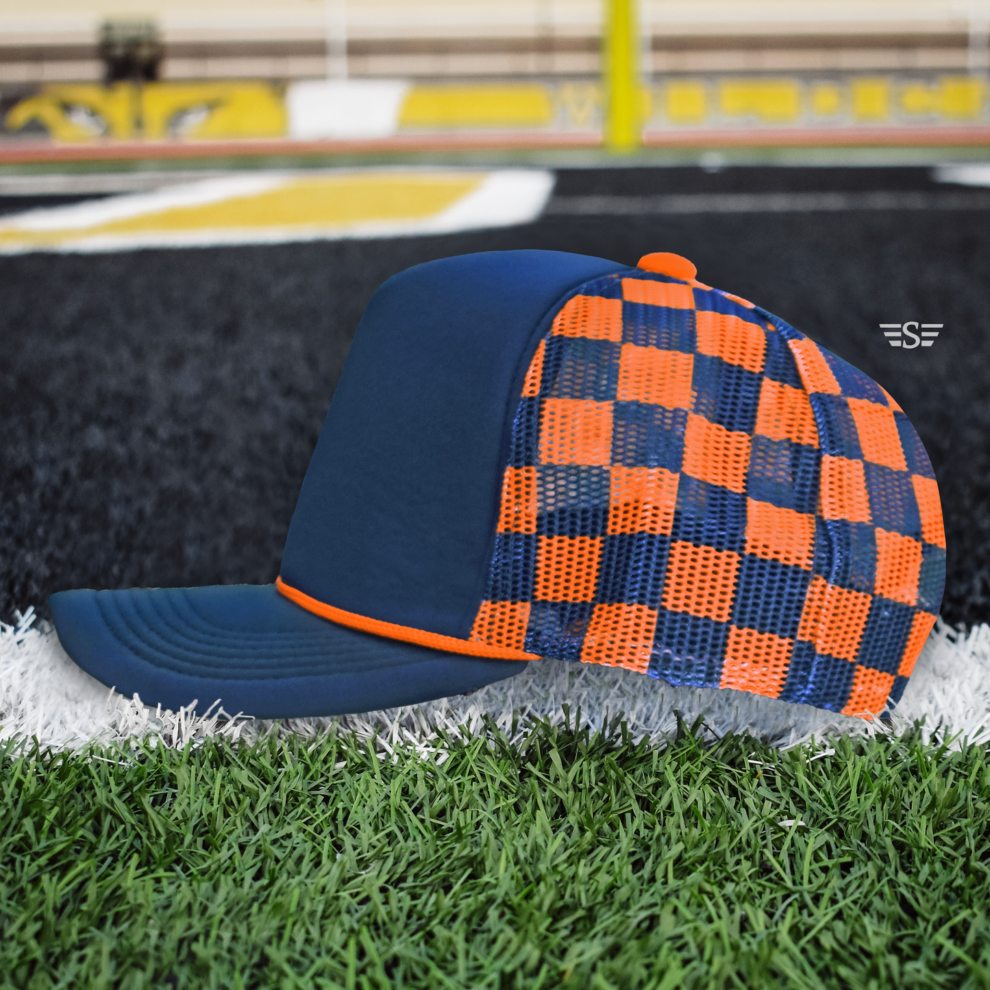 Checkered Trucker Hat [Navy/Orange]