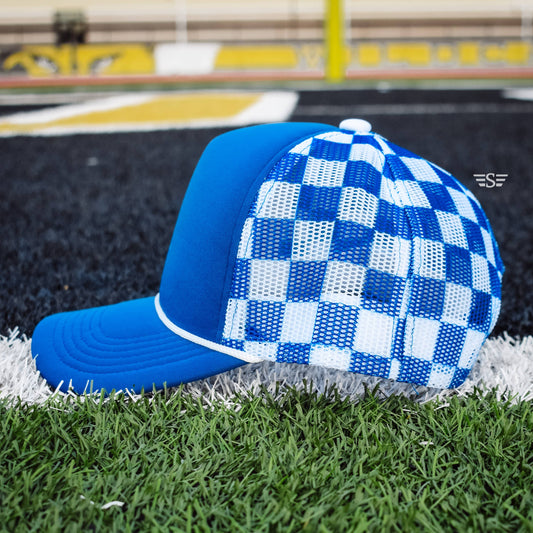 Checkered Trucker Hat [Royal Blue/ White]