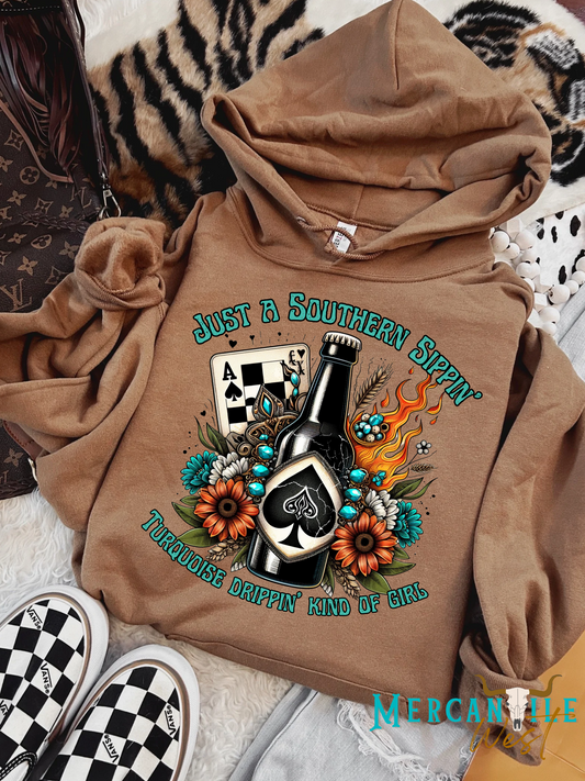 Southern Sippin' Turquoise Drippin' Hoodie