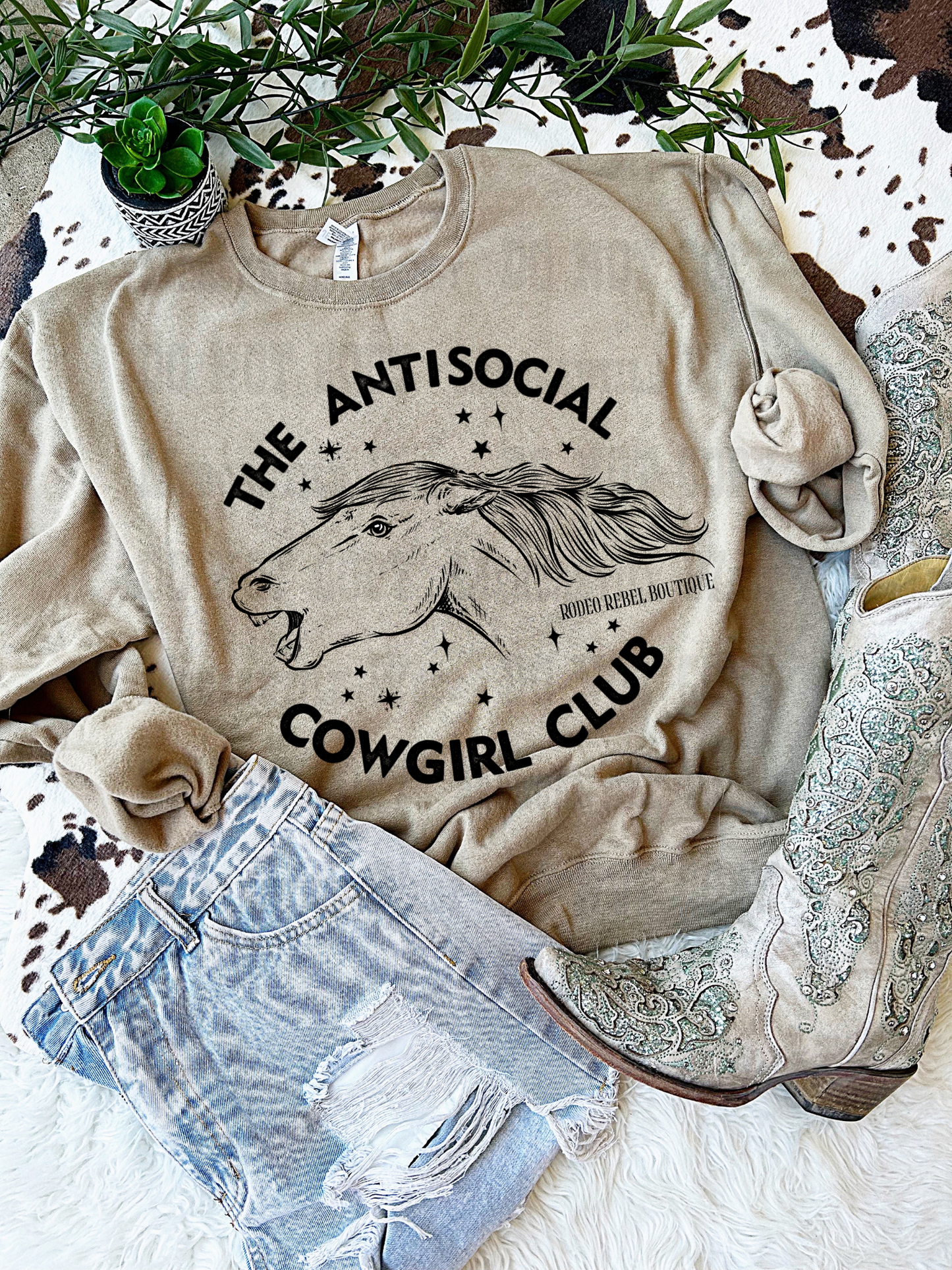 Antisocial Cowgirl Crewneck [khaki]