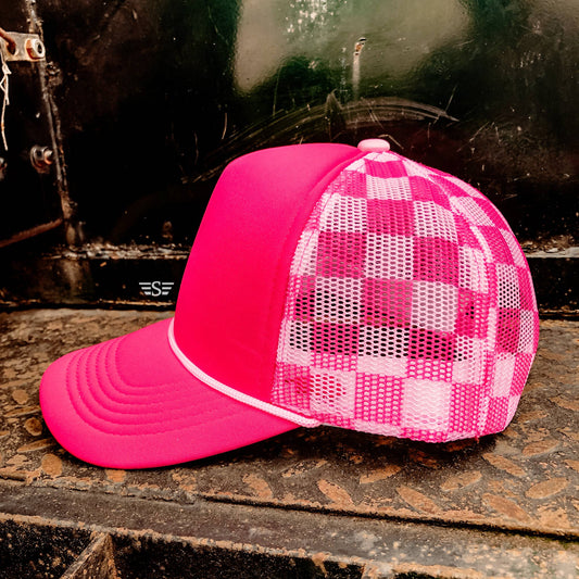 Checkered Trucker Hat [Pink/ Light Pink]