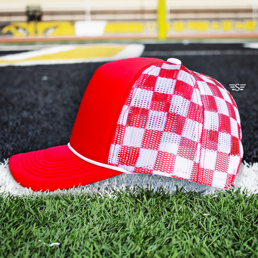 Checkered Trucker Hat [Red/ White]