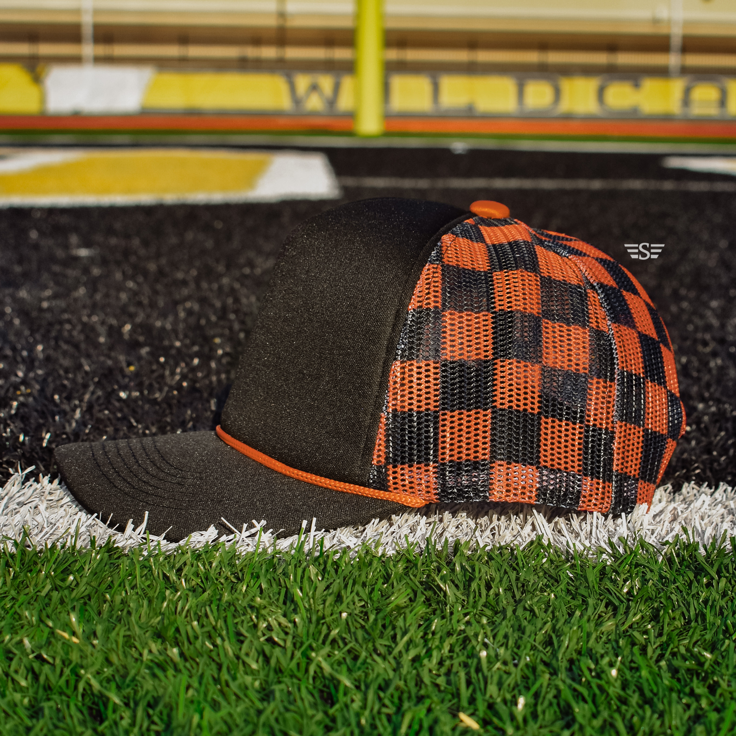 Checkered Trucker Hat [Black/ Orange]