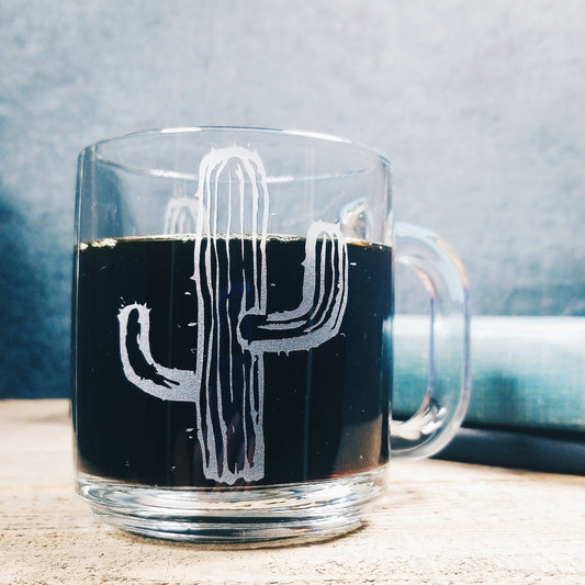 Cactus Etched Glass Mug